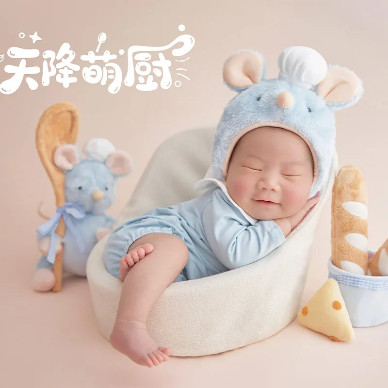 Newborn Photography Props Cute Mouse Theme Set Outfit Set Cheers Breads Clothing for Baby Studio Photoshoot Accessories Docrs