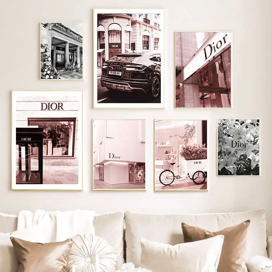 Fashion Luxury Paris Street Building Car Wall Art Canvas Painting Nordic Posters And Prints Pink Pictures For Bedroom Girl Decor