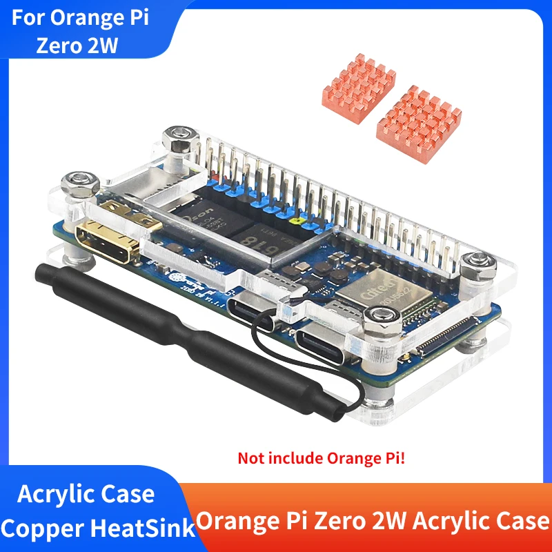 Orange Pi Zero 2W Acrylic Case Acrylic Shell Transparent Shell for Orange Pi Zero 2W with Copper Heat Sinks