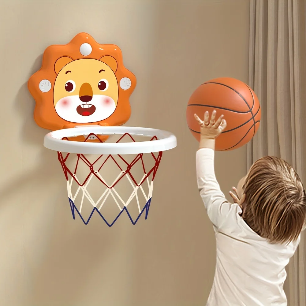 1 Set (Includes 1 Inflatable Basketball, 1 Pump, 1 Basketball Net, 1 Self-Adhesive Hook, 1 Strong Suction Cup, 2 Soundproof Pads) Children's Toy Basketball Hoop, No-Drill Suction Cup, Indoor Basketball Stand for Boys, Boys' Basketball Shooting Game