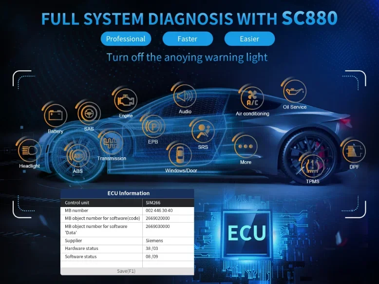 SC880 Full System Car OBD2 Diagnostic Scanner Tool With AFR Adaption Function