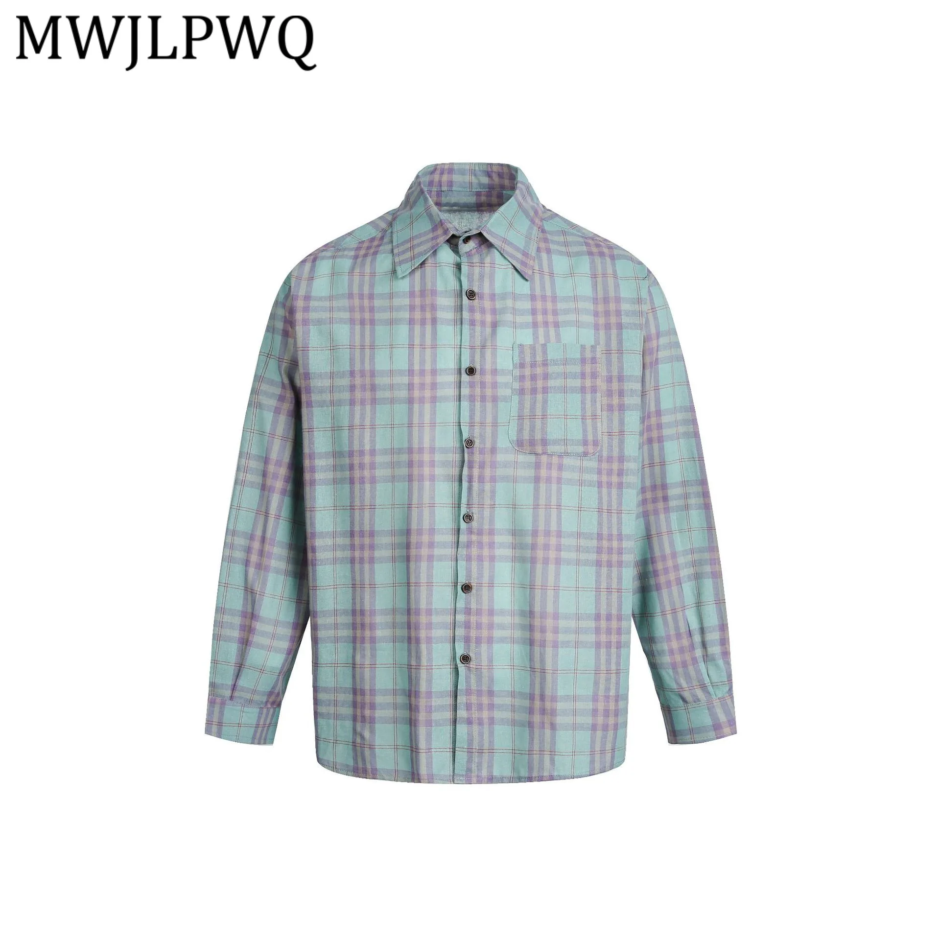 

Мужская рубашка в клетку в американском уличном винтажном стиле MWJLPWQ, уникальная однобортная повседневная модель с длинным рукавом, коллекция Весна 2026, 13400