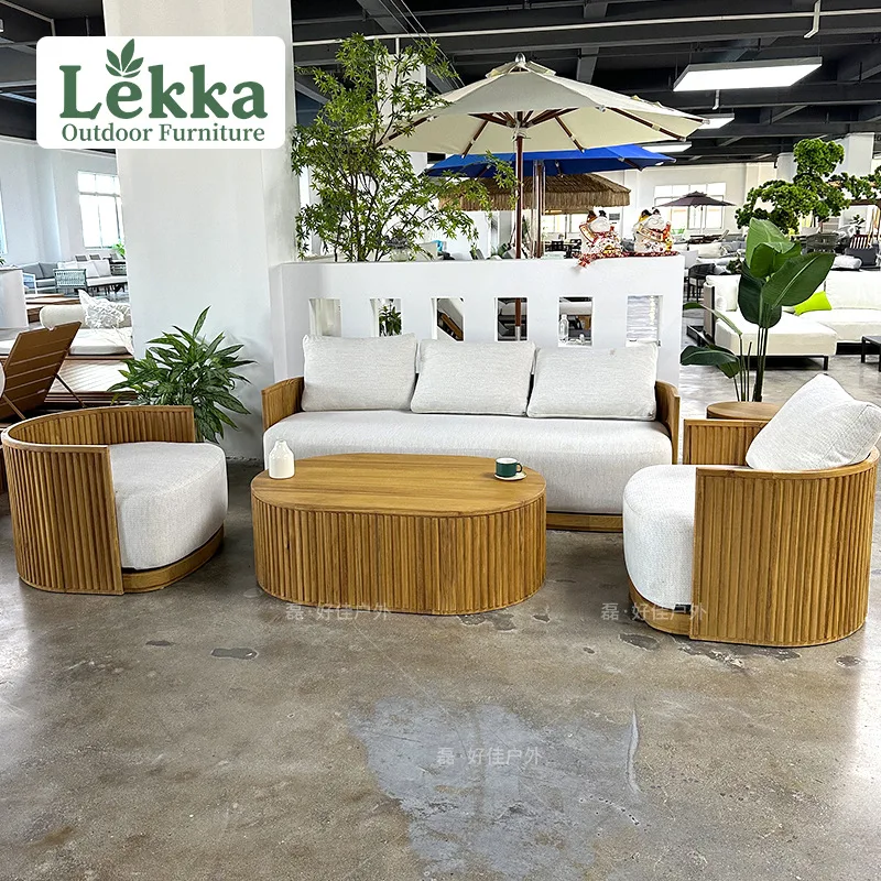 

Custom Outdoor Sofa Hotel Terrace Garden Solid Wood Furniture Villa Courtyard Teak Lazy Sofa Coffee Table Combination