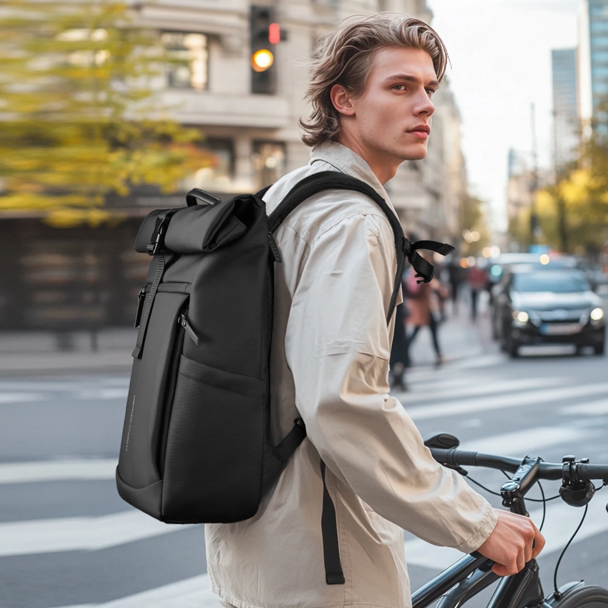 Mochila de viaje multifuncional HK para hombre, mochila grande enrollable para senderismo, impermeable, bolsa para ordenador portátil de 15,6 pulgadas, mochila deportiva para exteriores