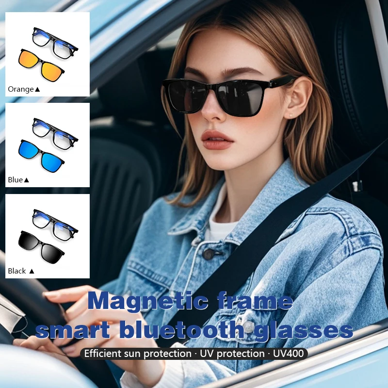 

KJDCHD Magnet Clip On Bluetooth Smart Myopia Prescription Glasses Women Anti Blue Ray Reading Glasses Men Polarized Sunglasses