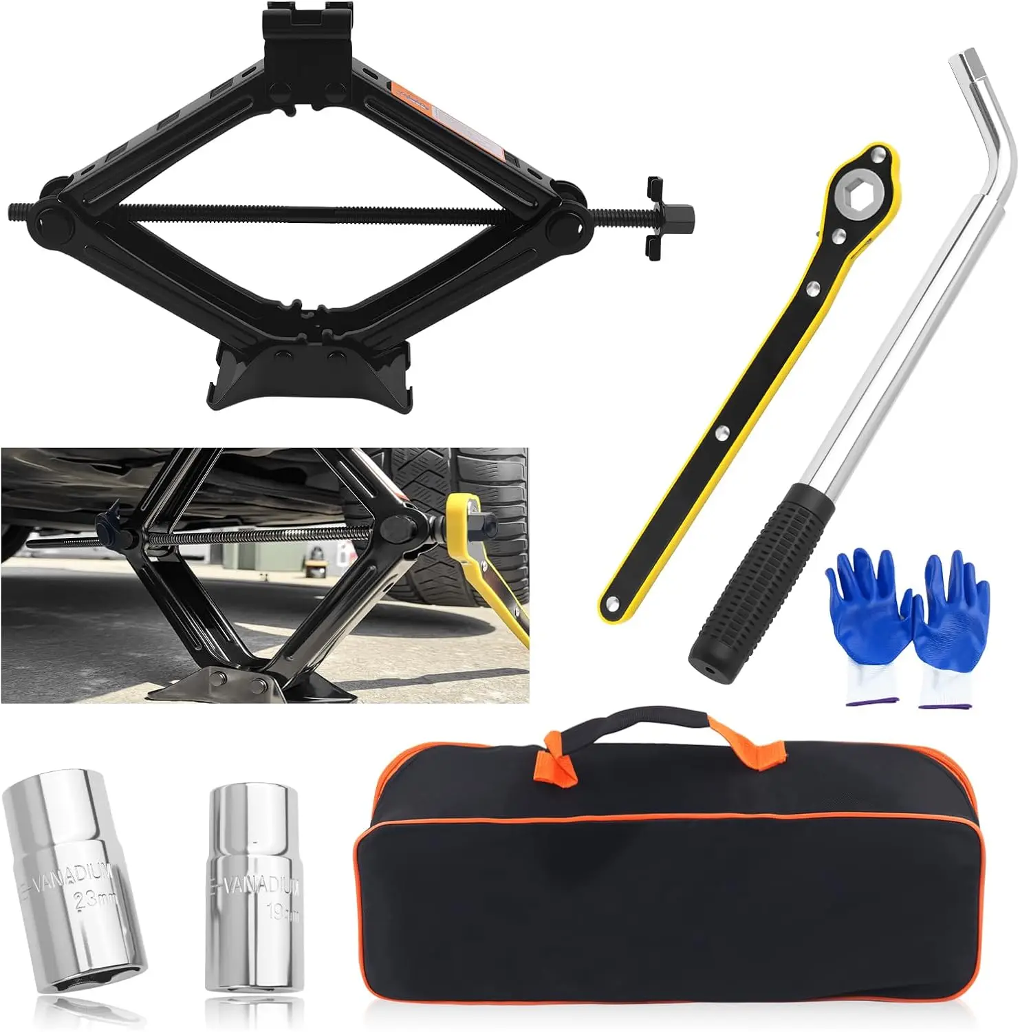 

2 Ton Portable Car Jack Set with Lug Wrench, Handle & Socket – Emergency Tire Changing Kit for Cars, SUVs
