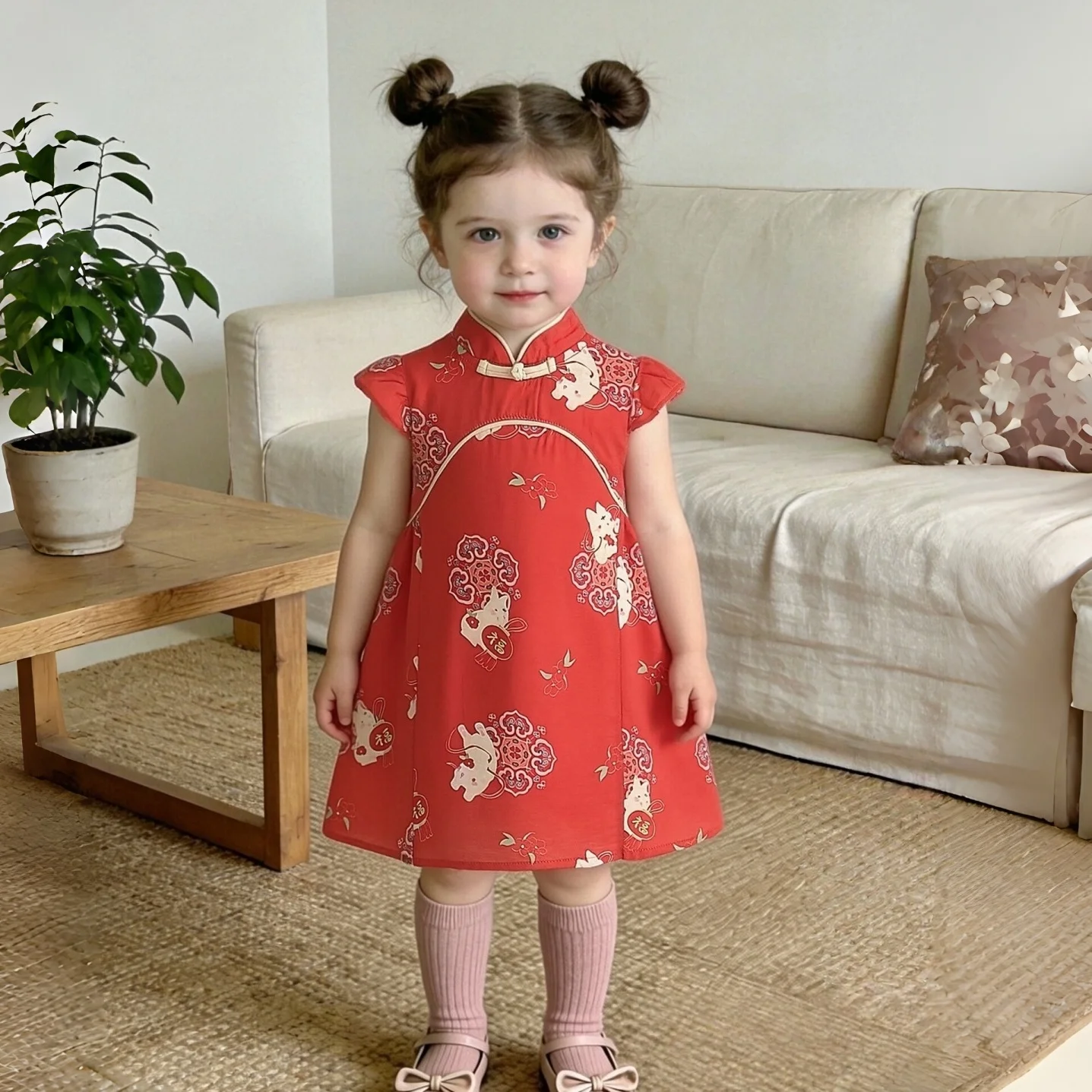 

Летнее платье-ципао для девочек от 6 месяцев до 3 лет, новое, с милым кроликом, легкое, дышащее, для вечеринок, детская одежда