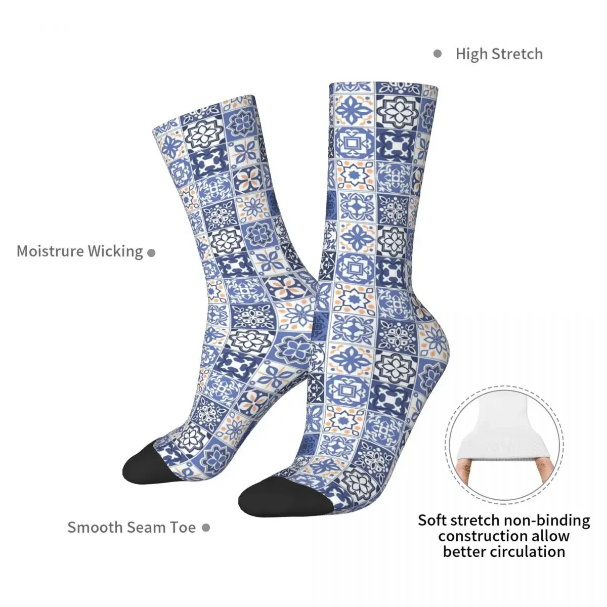 Blue Portuguese Tile Socks Harajuku Super Soft Stockings All Season Long Socks Accessories for Man's Woman's Birthday Present