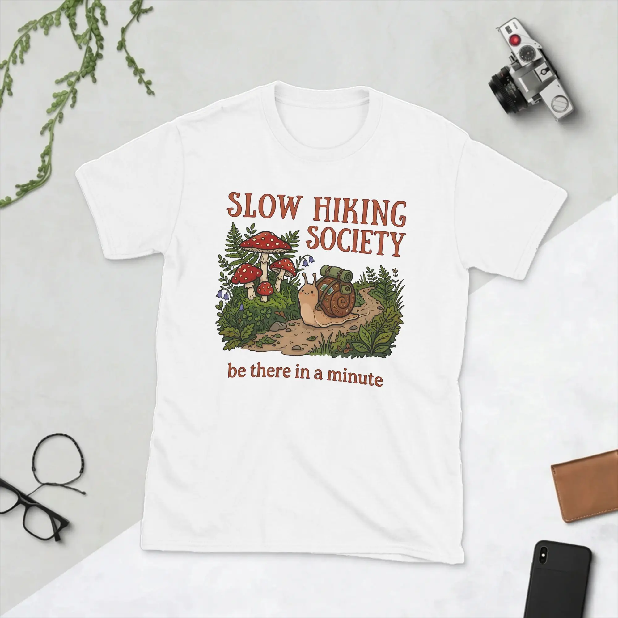 Slow Hikers Society Be There in A Minute T-Shirt for Men Snail Hiking Cool Cotton Tees Short Sleeve T Shirts Gift Idea Clothing