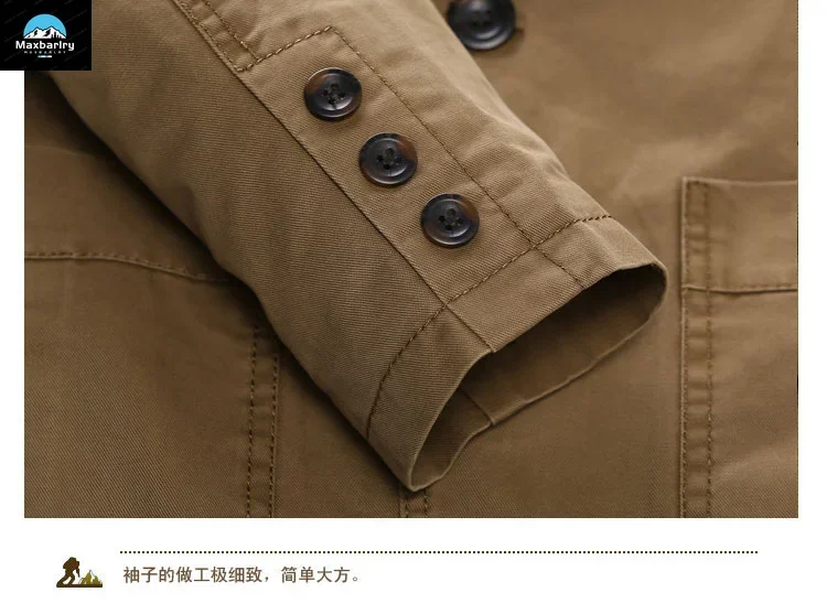 Autumn and Winter Jacket Men's Vintage khaki Cotton Windproof Denim Parka Fashion Business Slim Fit Small Suit Coat Men Work