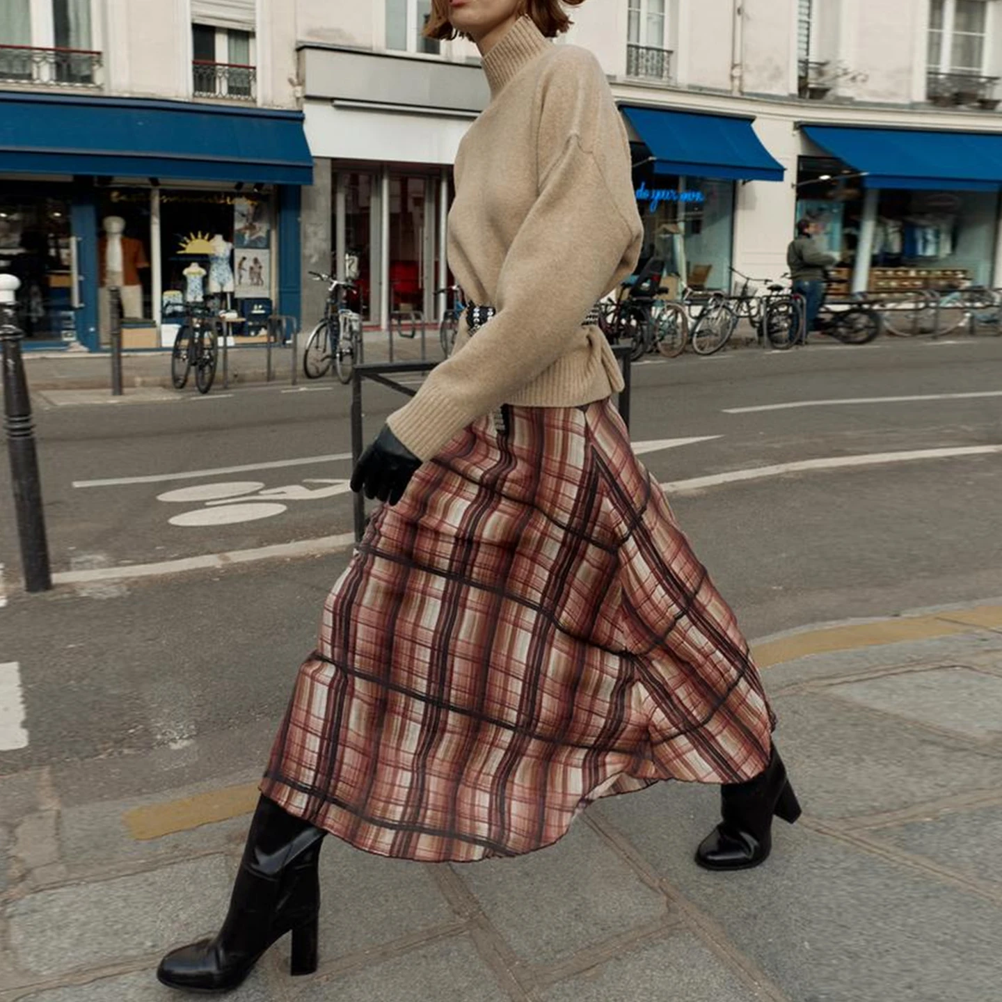 Spódnica midi w kratę dla kobiet, jesień 2025, nowa, europejski styl, marka Z, regularny krój, do noszenia na co dzień, inne materiały.