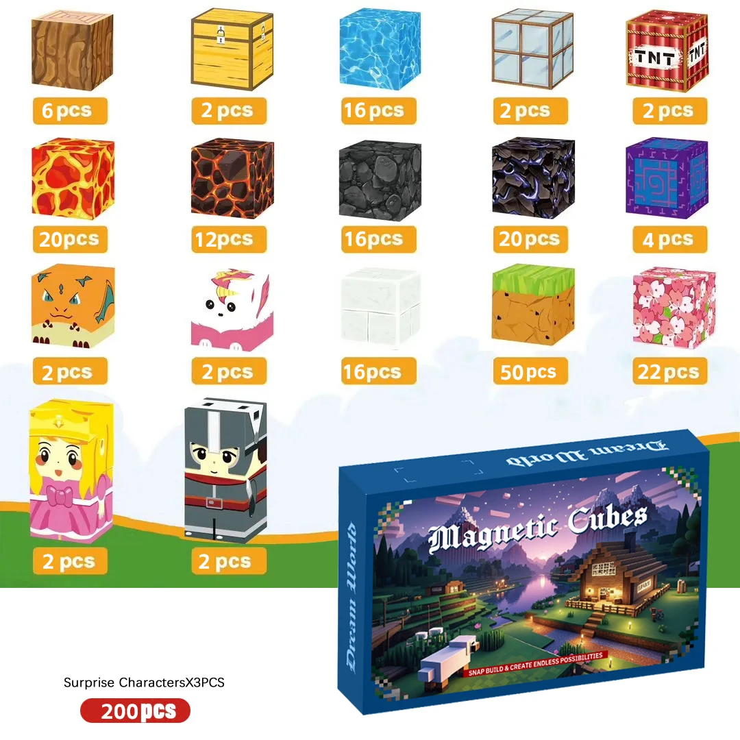 Magnetyczne klocki konstrukcyjne, zestaw kostek magnetycznych, zabawka sensoryczna STEM Montessori dla dzieci, chłopców i dziewcząt w wieku 3+, model DIY dla dzieci.