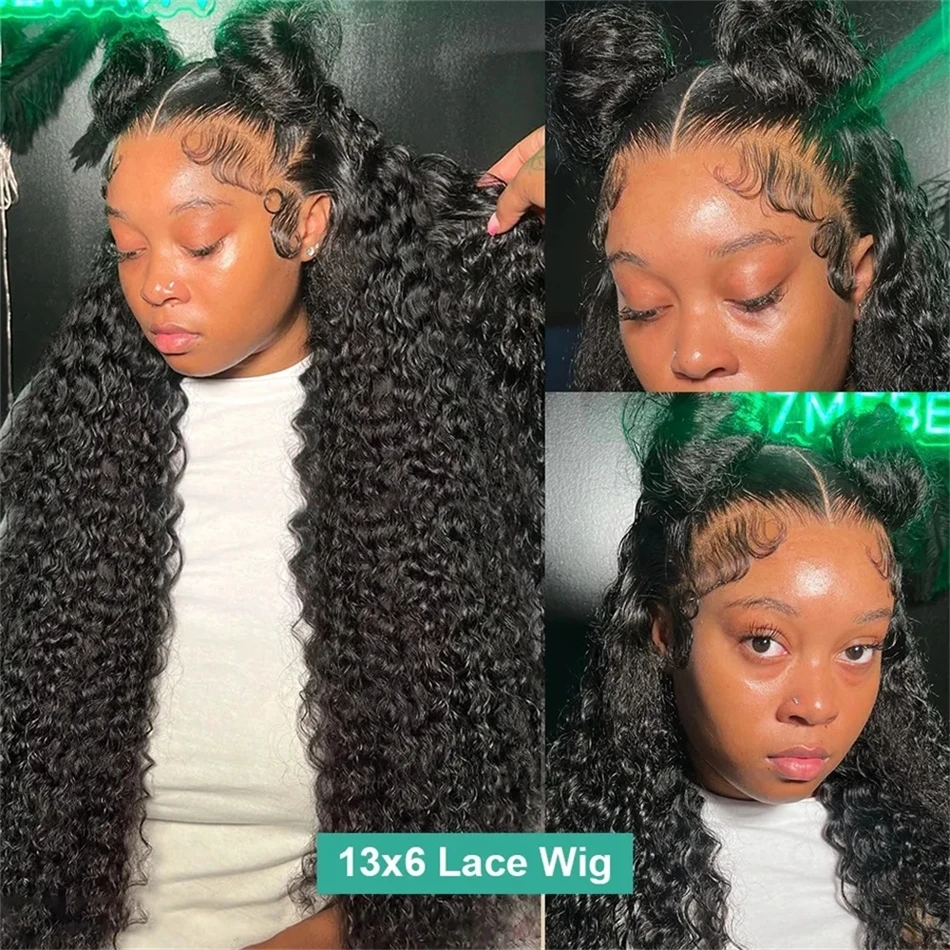 13x6 HD Lace Front Wig Curly Human Hair Wigs Natural Black 13x4 HD Lace Frontal Pre Plucked Human Hair Deep Wave Wig for Women