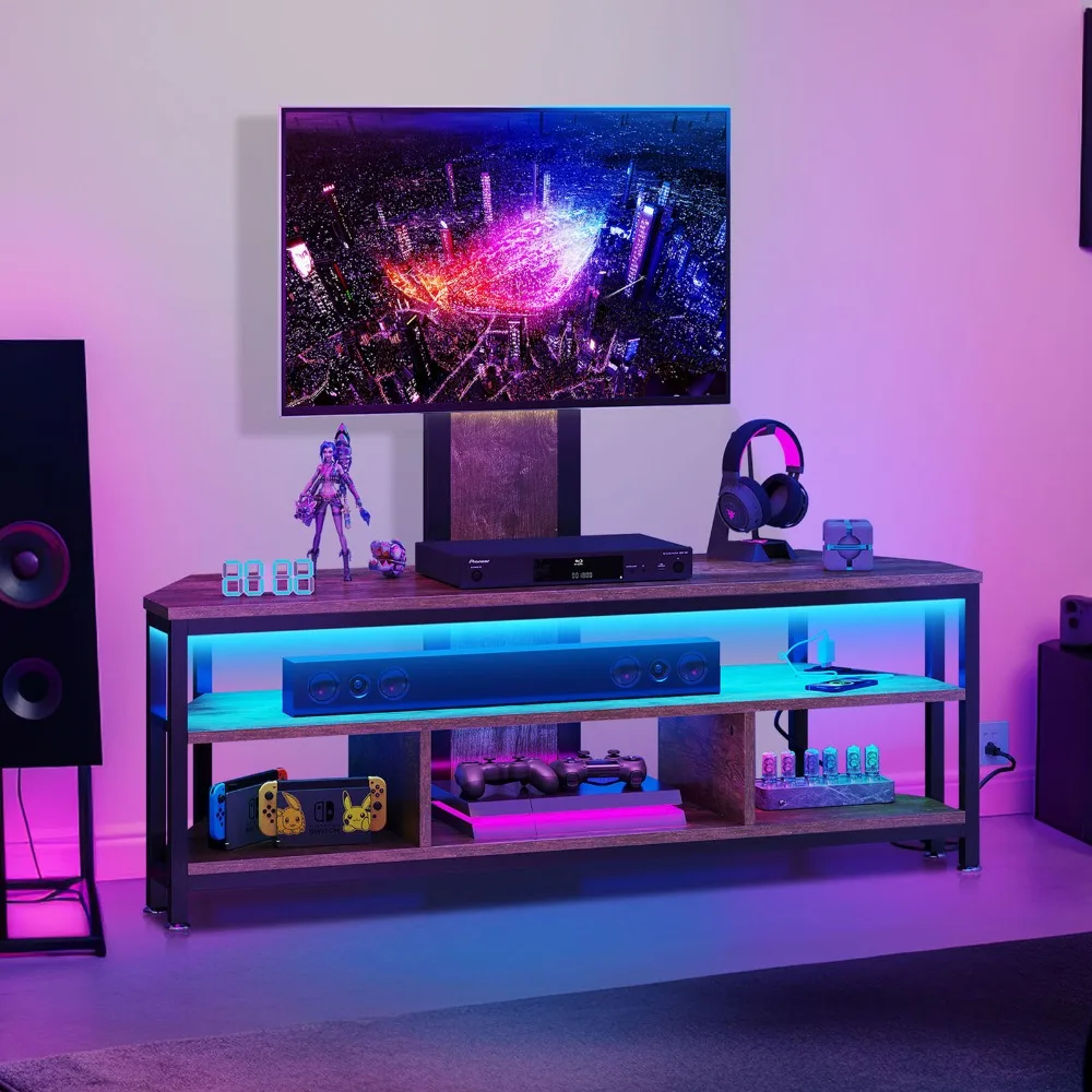 

LED Corner Floor TV Stand with Mount & Power Outlets for 32/45/55/60/65/70" TVs