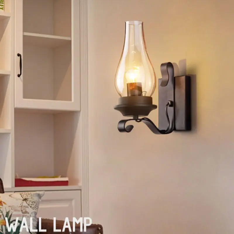 Industrial  Farmhouse Wall Light Sconce Kerosene Style Wall Lamp, Clear Glass Lampshade, for Bedroom Bedside Corridor Bar