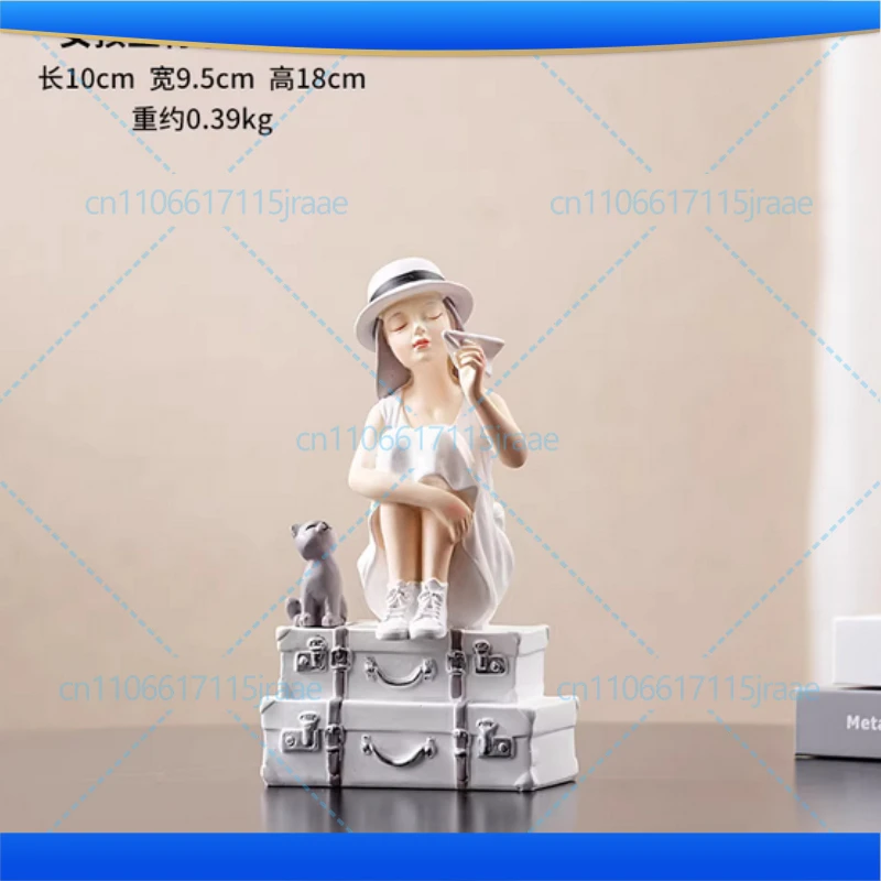 Modern Girl Character Resins Statue Desktop Decor Ornaments Cute Girl Painted Sculpture Figures Figurines Home Decoration
