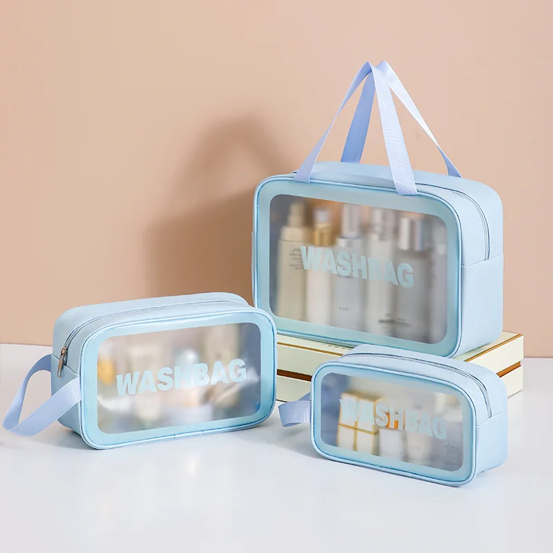 

Transparent PU Three-Piece Cosmetic Toiletry Bag Large-Capacity PVC Shower Bag Portable Storage Bag For Men and Women
