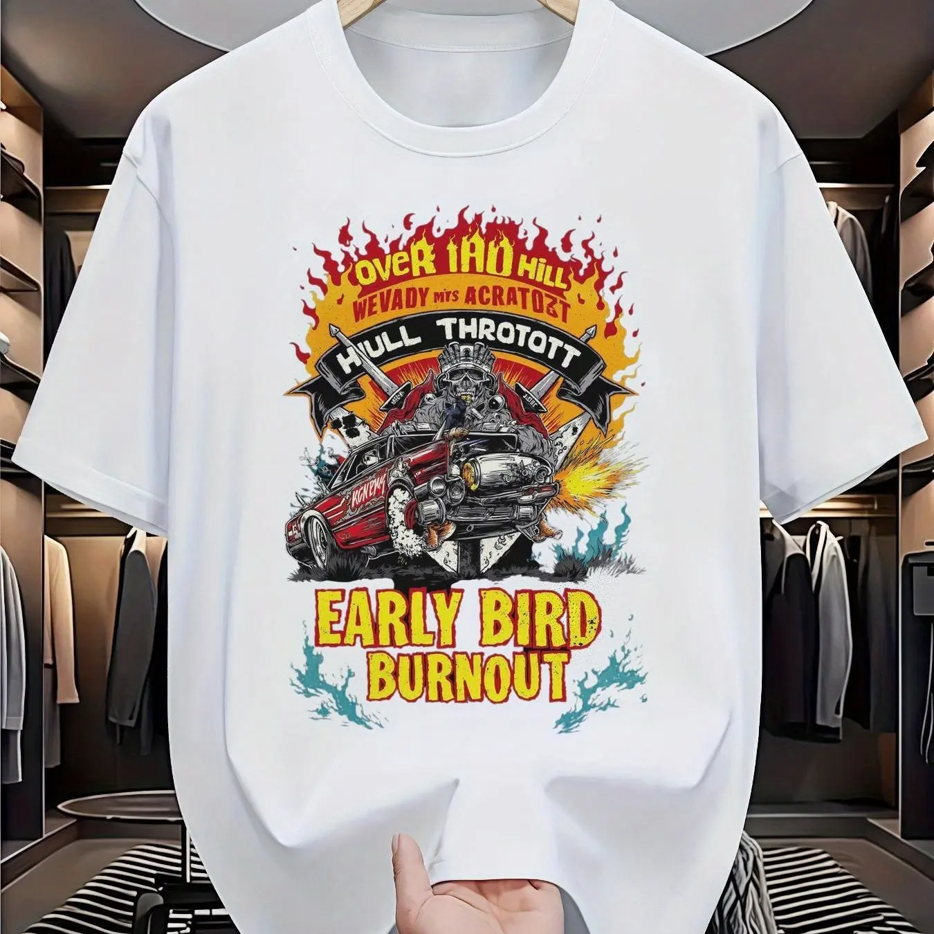 

Early Bird Racing Fan T-Shirt - 100% Cotton Bold Racing Pattern Short Sleeve Top with "Faster Than You Think" Tagline