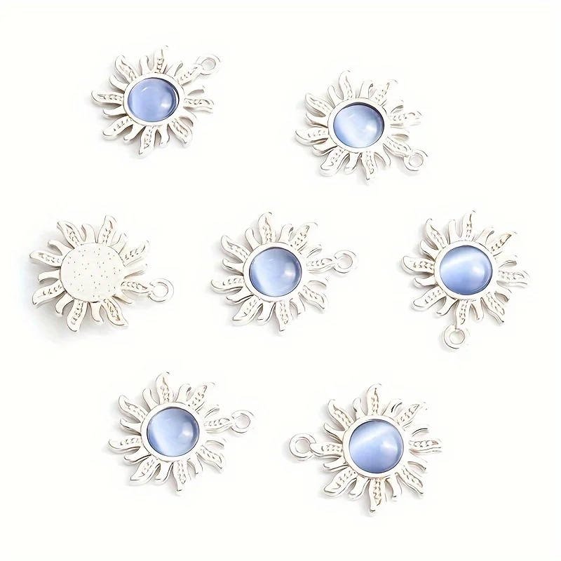 12pcs alloy jewelry accessories multi-color cat eye stone sunflower pendant earrings necklace pendant DIY handmade material view 2