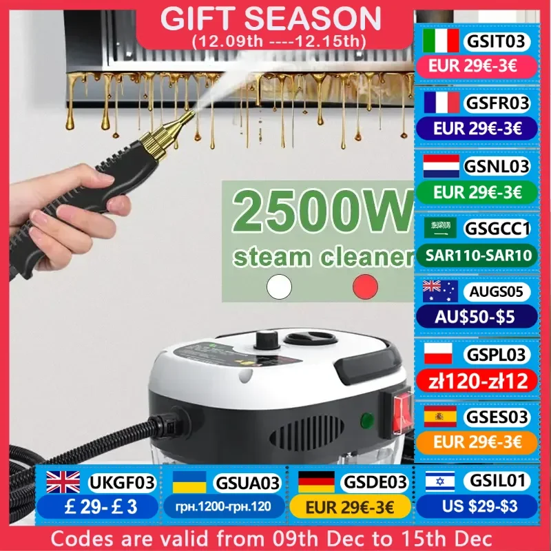 2500W Steam Cleaner For Home High Temperature Steam Washer Portable Handheld Pressurized Steam Cleaning Machine With Brush Heads