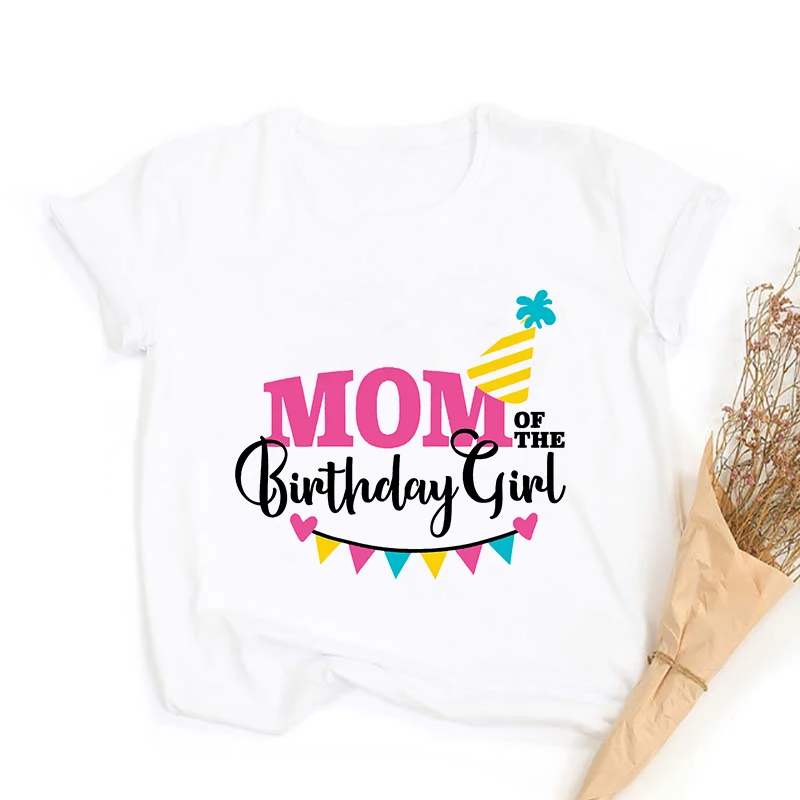 Girls Birthday Party Family Matching Clothes Mother Father Daughter Outfits T-shirt Parent-child Summer T Shirt Short Sleeve Top