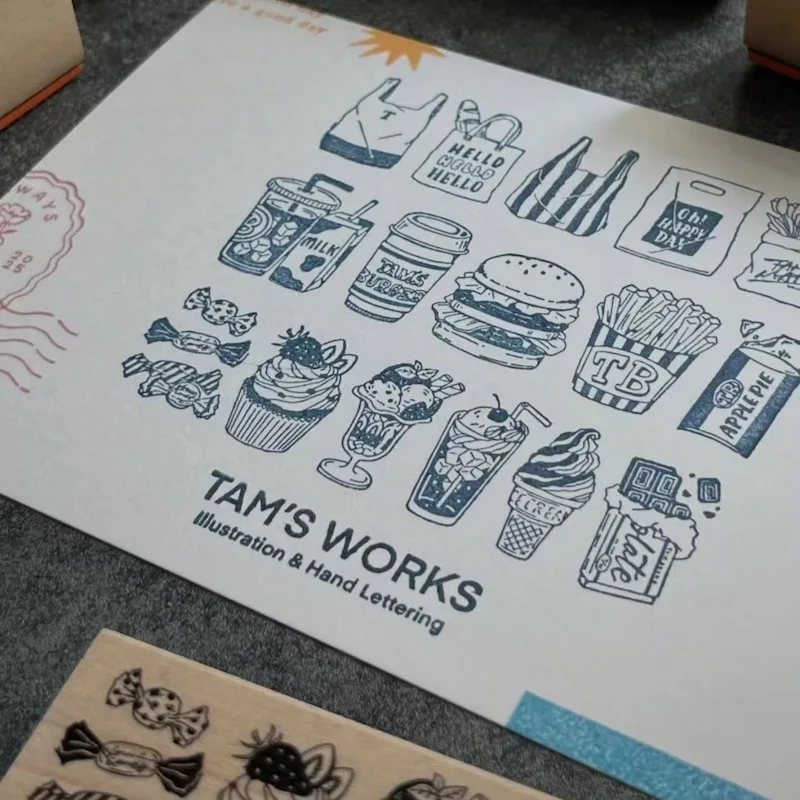 Künstlerische Scrapbooking-Holzstempel mit niedlichen Alltagsobjekten für Junk Journals, Kaffee-, Getränke- und Lebensmittelthemen-Siegelstempel. – Detail 3