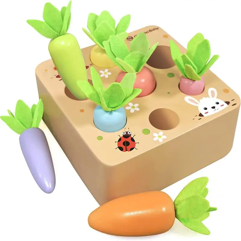 Montessori Toys for 1 2 3 Year Baby Boys Girls Educational Wooden Shape Sorting Toys Carrot Harvest Games for Babies Development