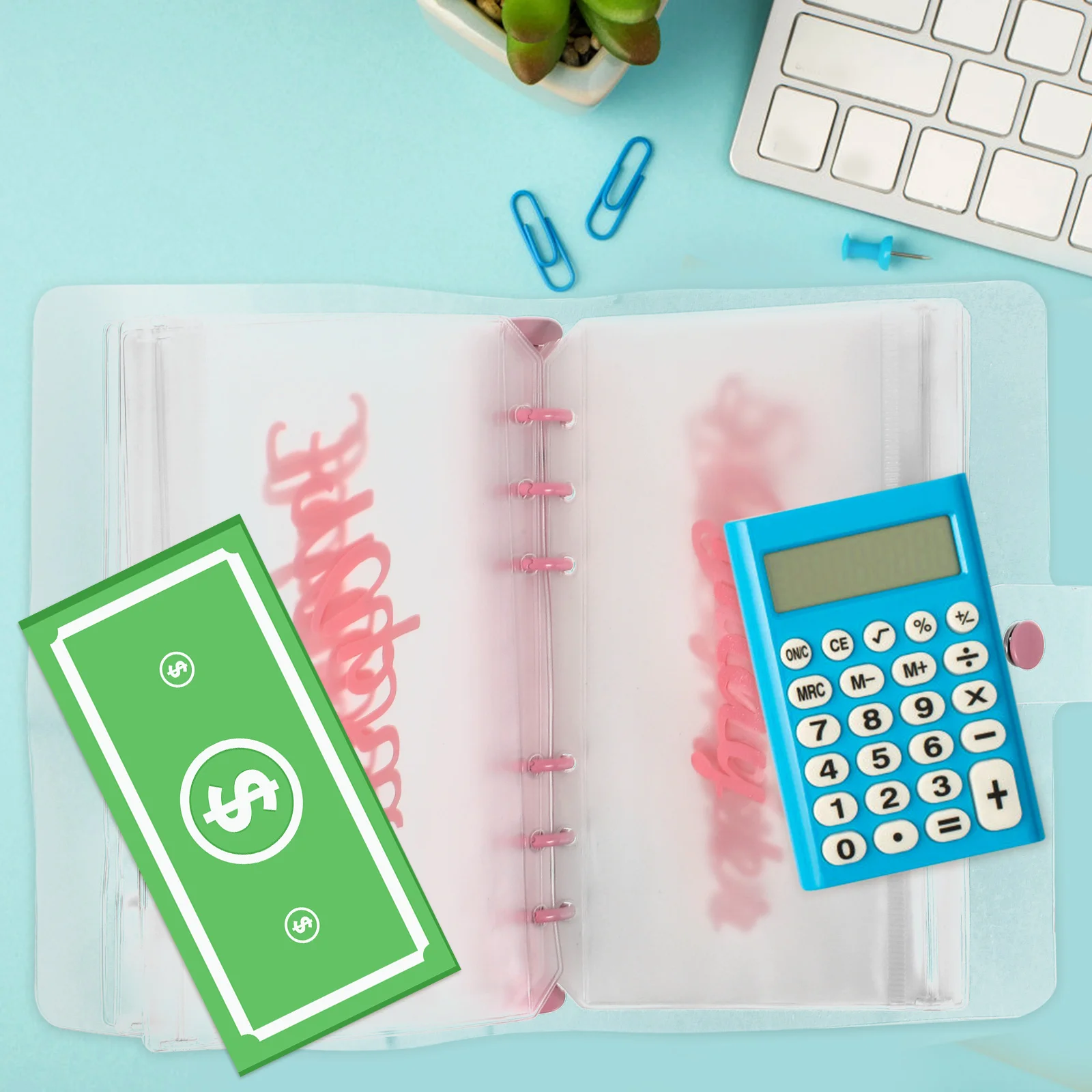 

1 set 1 Set 6-Holes Binder Pockets Budget Organizer Pouch For Documents Cash Storage Reusable Plastic Folder Divider Pouches