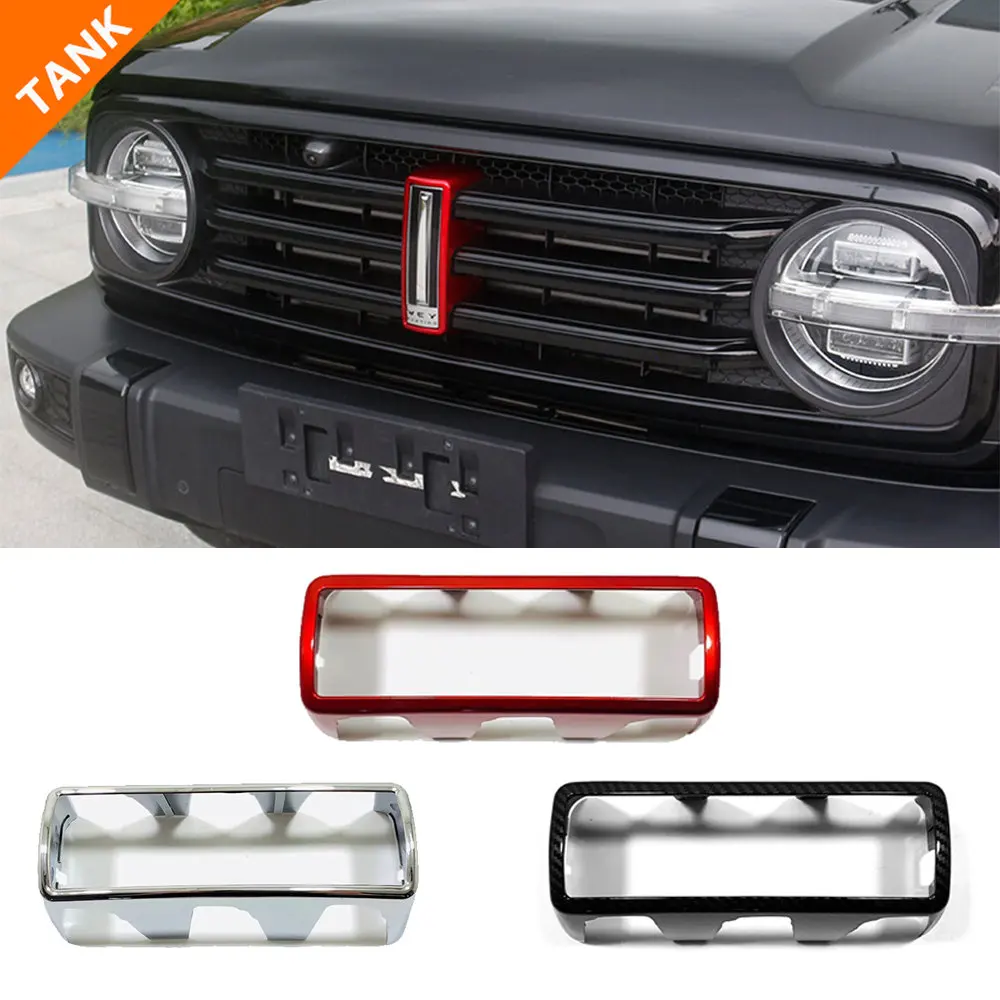 

Carbon Chrome Red For GWM Great Wall WEY Tank 300 2022 2023 Accessories Car Front Logo Cover Head Bumper Sticker Frame Moulding