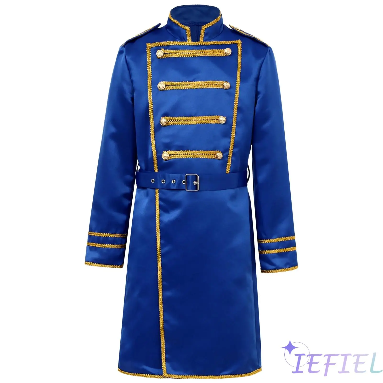 

Kids Boys Drummer Royal Guard Jacket Long Sleeve Golden Braided Tape Outwear with Waist Belt Halloween Cosplay Costume
