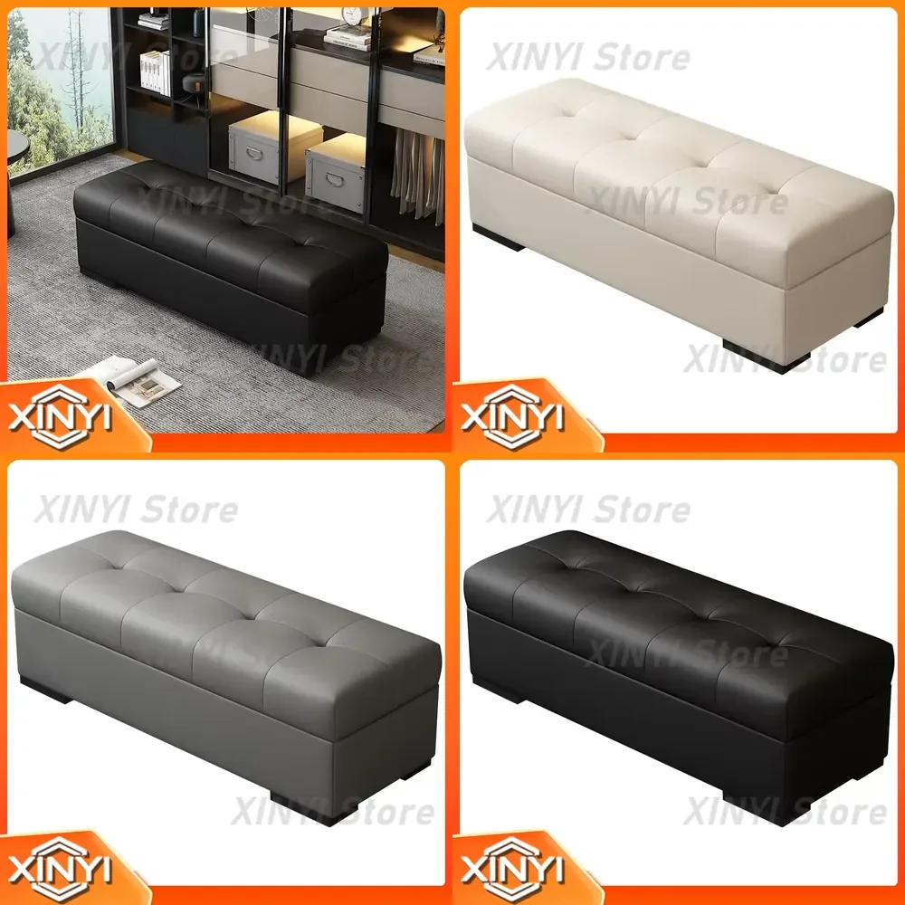 Luxury Upholstered Entryway Bench for Home Decor Waterproof Nappa Leather Shoe Bench for Hallway Large Wood Storage Ottoman