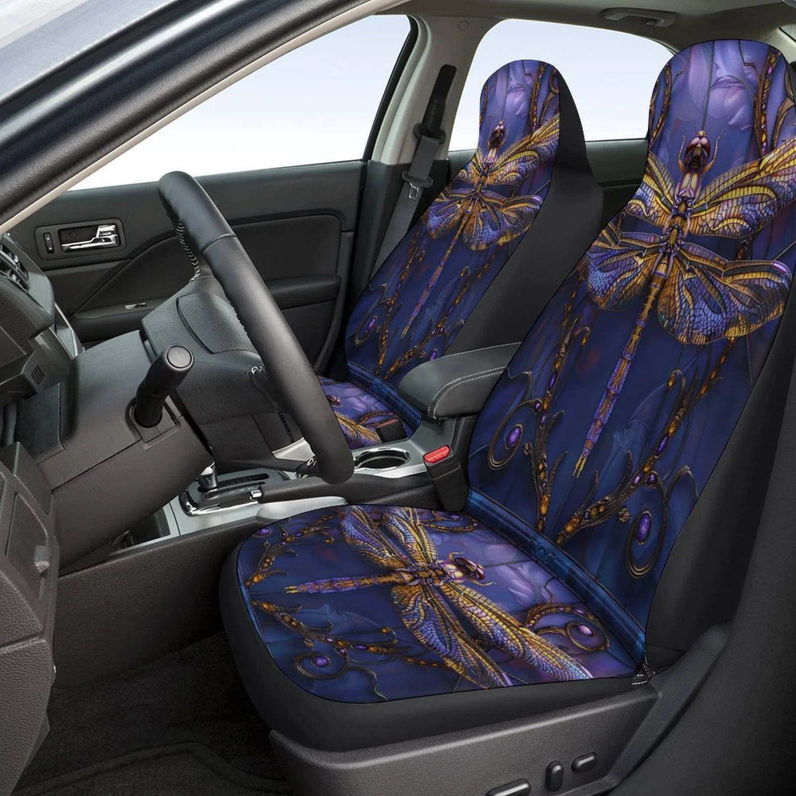 2pcs Car Seat Covers, Breathable And Non-Slip, Front Seat Covers, Fashionable Dragonfly Design