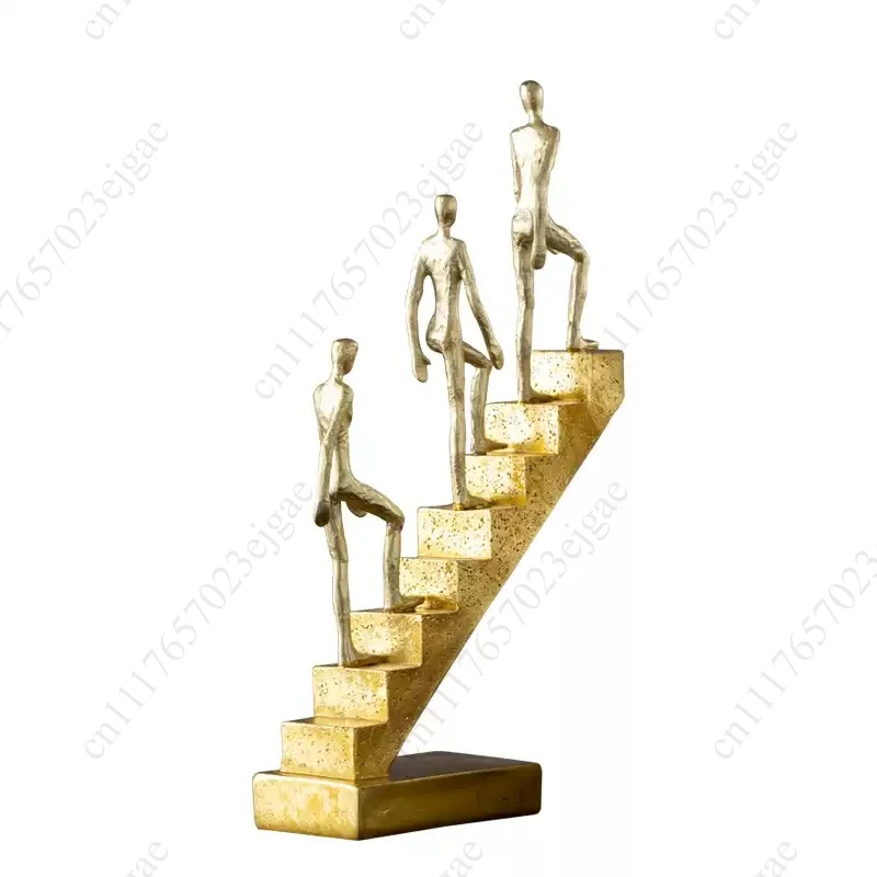 Resin Handicraft Figure Sculpture Staircase Ladder Golden Man Abstract Decorative Figurines Room Decoration Accessories
