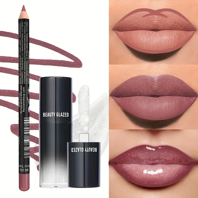 Set trucco labbra in velluto da 2 pezzi - Matita labbra a lunga durata Ideale regalo di San Valentino, set di matite labbra rossetto Cosmetici Combo