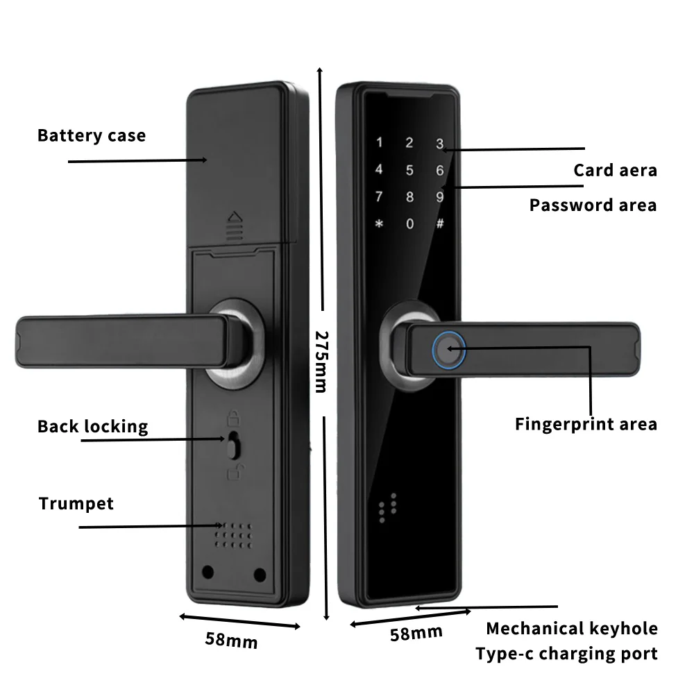 New Tuya App Smart Door Lock Biometric Fingerprint Remote Unlocking Keyless Card Password Lock Electronic Door Lock