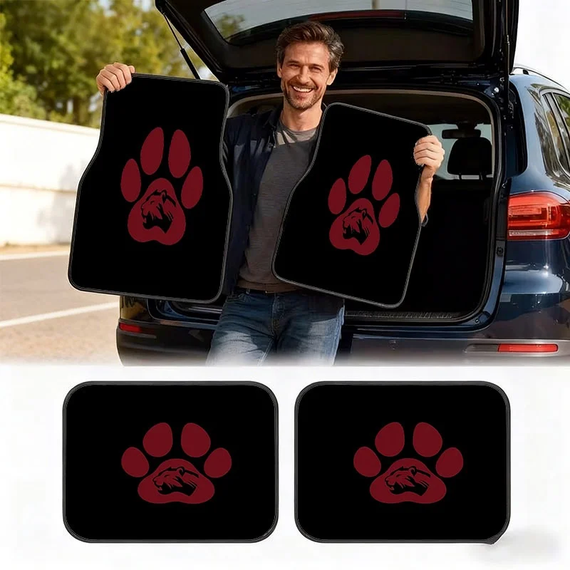 1pc/2pcs/4pcs/5pcs Car Foot Mats And Trunk Mats, Multiple Sizes Available, Durable ( Fiber) Floor Mats, Eye-Catching Red Lion Pa