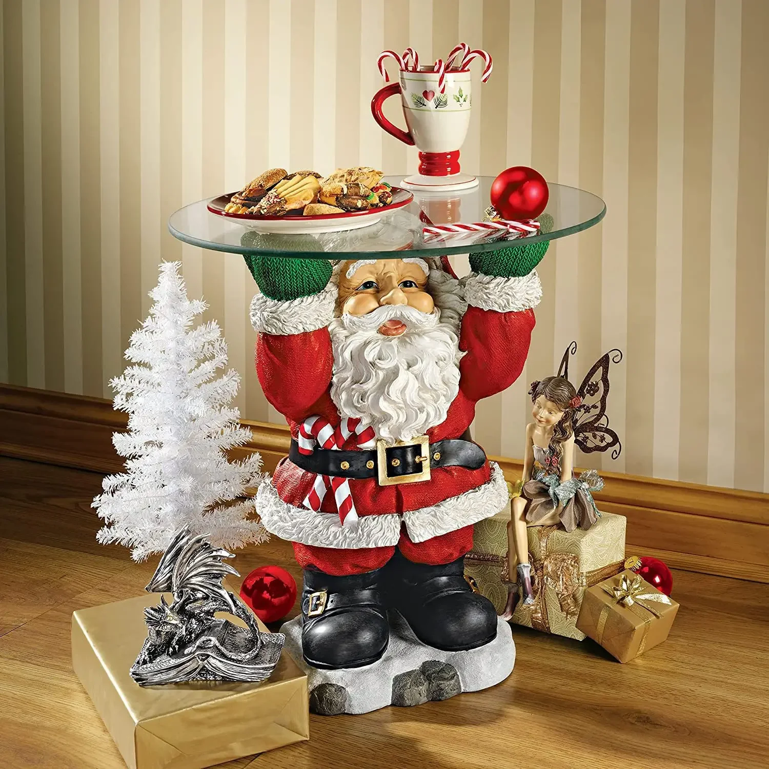 christmas decorations for home 2024 New Santa Claus Waiter Tray Sculpture Resin Handicraft Ornaments Home Desktop Decoration