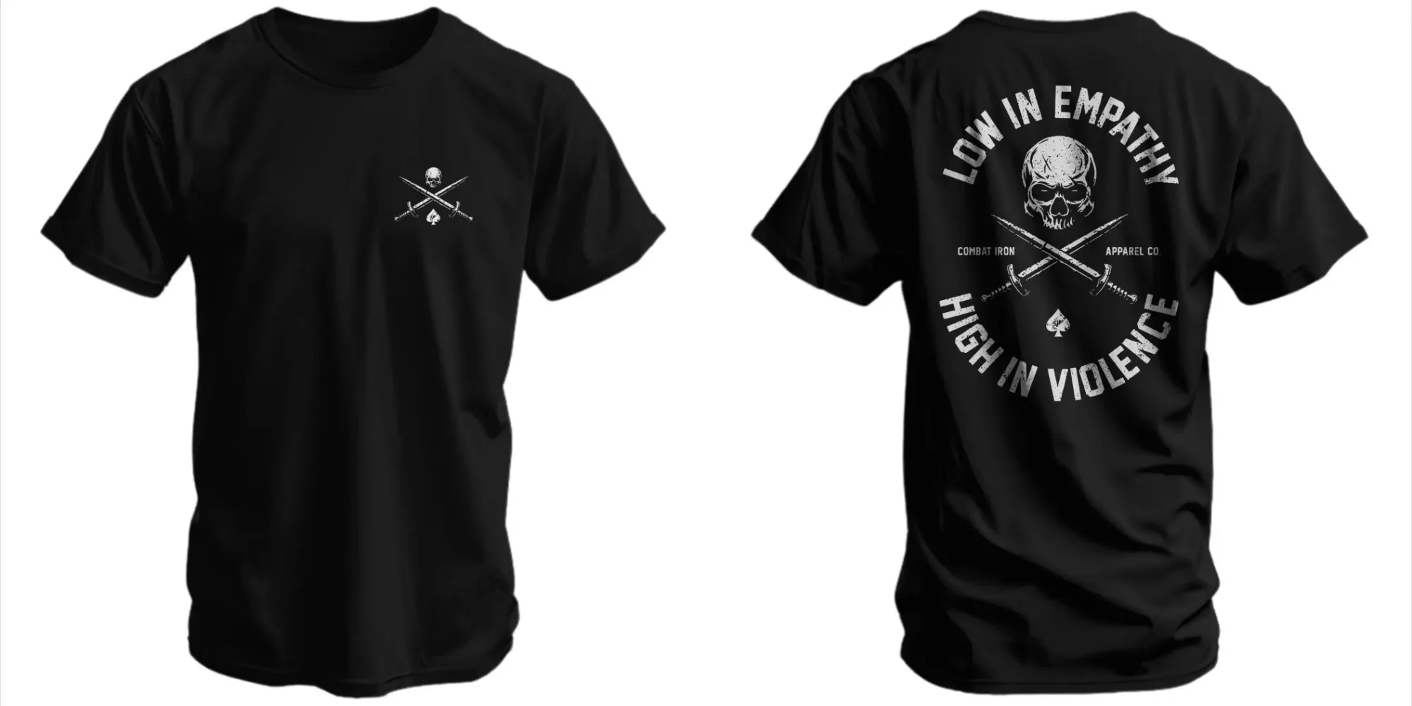 2026 New Low in Empathy High in Violence Slogan Unisex Combat Iron Military Style Tee, Round Neck Short Sleeve Casual Daily Top
