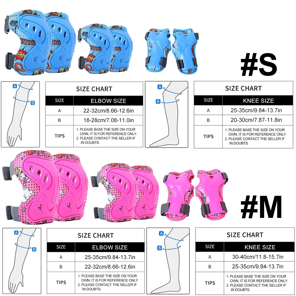 مجموعة وسادات الركبة والكوع للأطفال - معدات أمان واقية للتزلج وركوب الدراجات والسكوتر والتزلج على الجليد وBMX (6 ألوان)