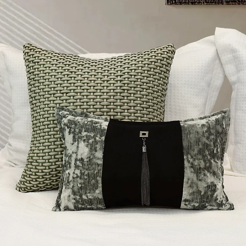 Modern Simple Leather Woven Decorative Throw Pillow Cover for Hotel Cafe Living Room Sofa Bedroom Back Support Cushion Cover