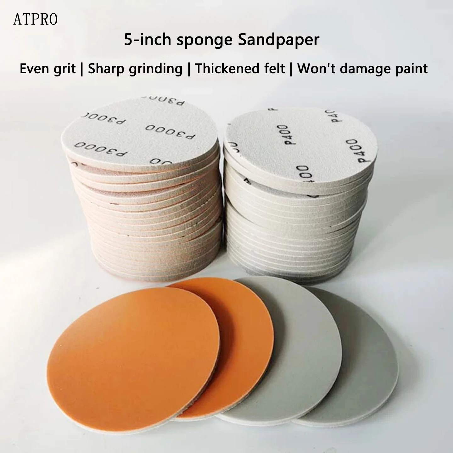 

20 шт. 5-дюймовая губчатая наждачная бумага для автомобильной краски, полировка поверхности и красота, сухая наждачная бумага, флокированная на спине, самоклеящаяся песчаная кожа, 125 мм