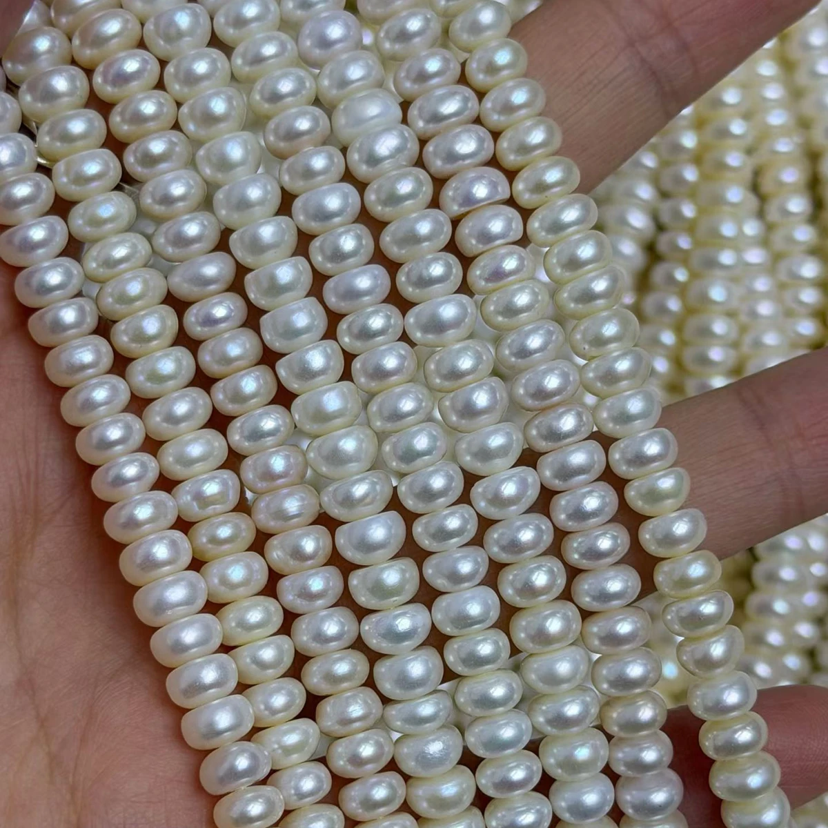 

Natural Freshwater Pearl 6-7mm Flat round Semi-Finished Beads for DIY Jewelry Making Women's Four-sided Mirror Necklace & Bracel