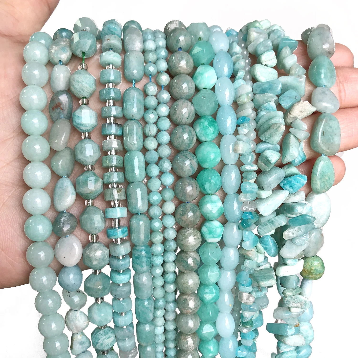 High Quality Natural Stone Faceted Round Irregular Amazonite Loose Spacer Stone Beads for Bracelets Necklace DIY Jewelry Making