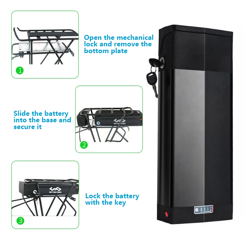 52V 48V 20ah 24ah 28ah Rear Rack E-Bike battery for Bike Lithium Li-ion Battery Pack Rack Carrier Trunk