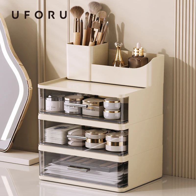 

Uforu Cosmetics Storage Box Desktop Division Drawer Type Skin Care Products Perfume Shelf Dresser Makeup Brush Storage Cylinder