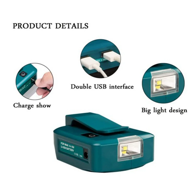 Adaptador de Bateria de Íons de Lítio Makita ADP068, Fonte de Energia, Carregador de Baterias com Portas USB Duplas, Luz LED, 14.4V, 18V, 2 Pcs