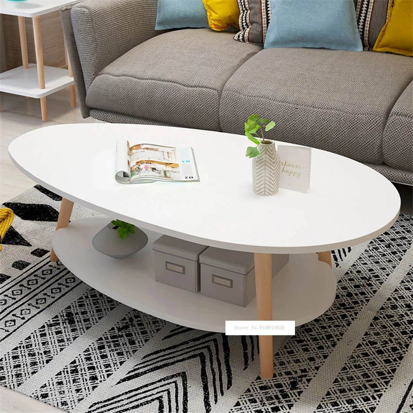 E5014 Modern Simple Living Room Round Tea Table Side Table Creative Double Layer Balcony Small Manmade Board Coffee Table