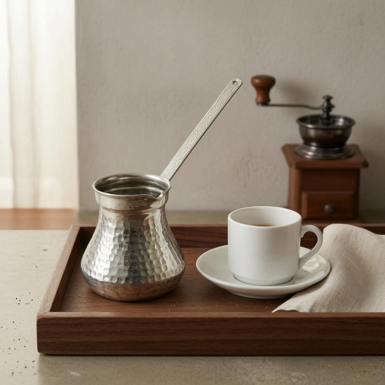 Hammered Metal Coffee Pot Small Pouring Spout Hand-Hammered Coffee Pot Drinkware Flared Body Kitchenware Reflective