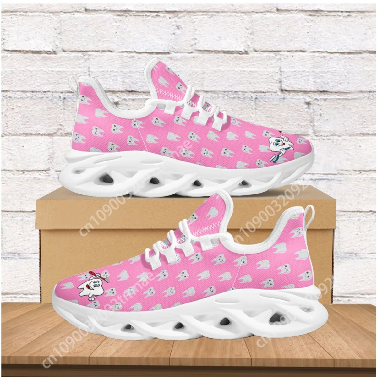 

Custom Teeth Print Women's Flats Sneakers Fashion Kawaii Lace-Up Vulcanized Shoes Outdoor Breathable Non-Slip Running Shoes