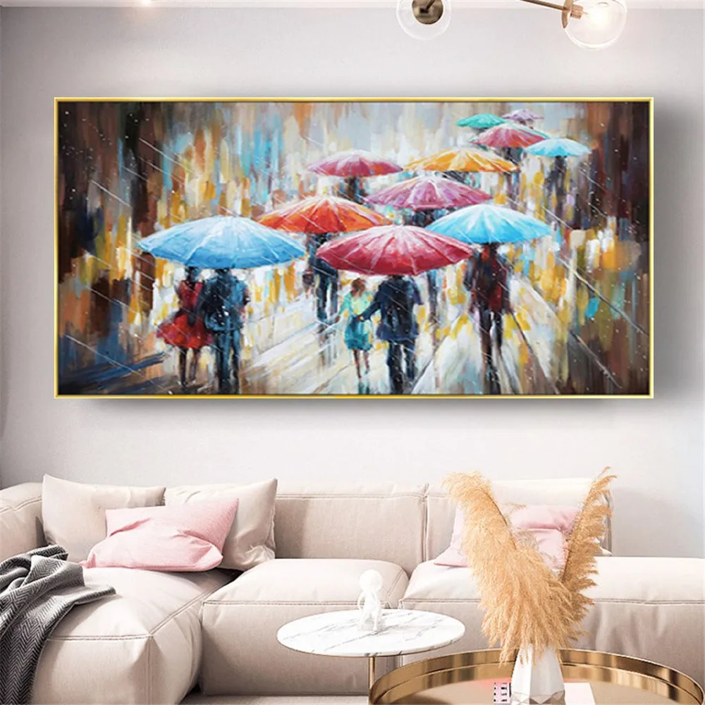 Handmade European Romance City Oil Painting Paris Wall Art Rainy View Home Office Decoration Painting On Canvas Hand Painted